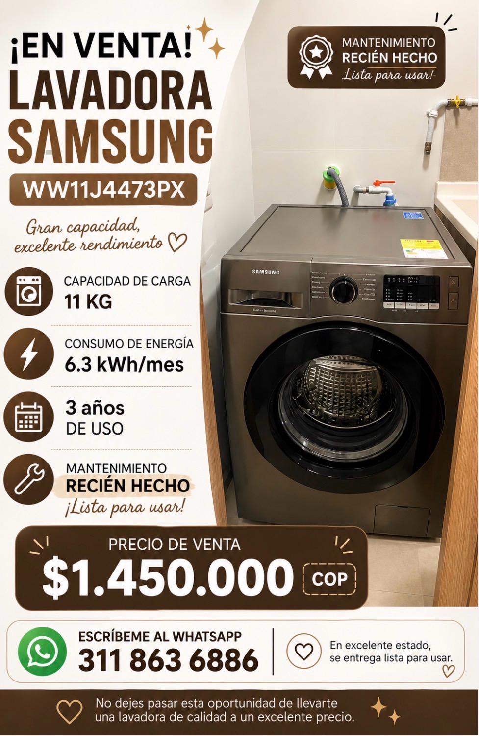 Lavadora samsung 11 Kg carga frontal