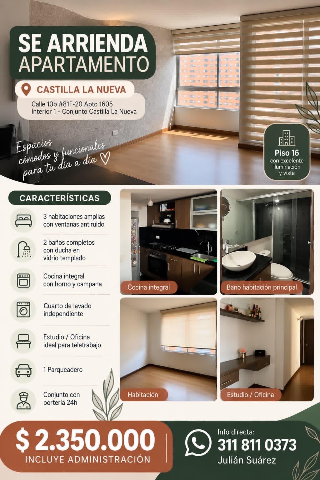 Arriendo Apto 68mts en Castilla La Nueva