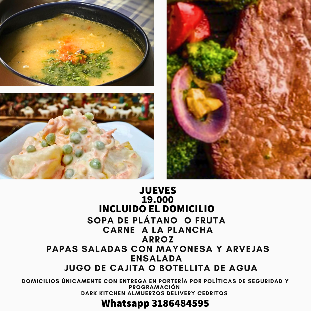 Almuerzo casero 19.000 a domicilio en Cedritos