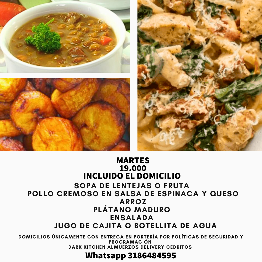 Almuerzo casero 19.000 a domicilio en Cedritos