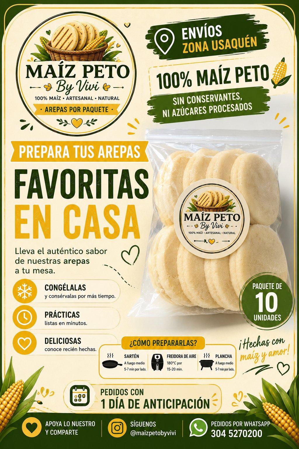 SE VENDEN 10 AREPAS DE MAIZ PETO 100%NAGURAL CON STEVIA